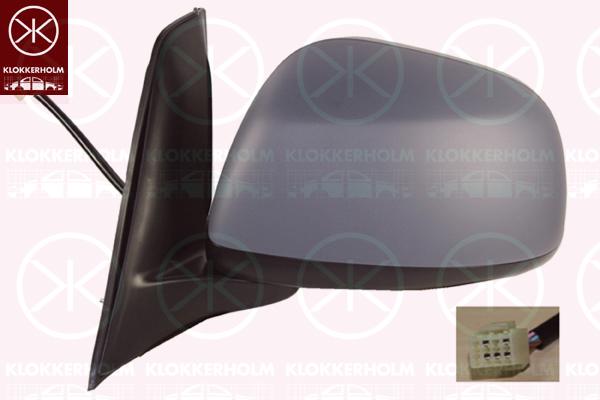 Exterior Mirror, w/primer, for electric mirror adjustment, Convex, Heatable, Right, Connector Shape: angular, Number of pins: 5, 000071743573 (FIAT), 71743573 (FIAT), 84701-79J70-ZCC (SUZUKI)