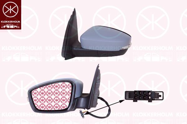 Exterior Mirror, Left, for electric mirror adjustment, with indicator, Number of pins: 6, Heatable, Convex, w/primer, Complete Mirror, 5JA857521C (SKODA), 6V0857537A (SKODA), 6V0949101 (SKODA), 6V1857507C (SKODA), 6V1857507C (SEAT)