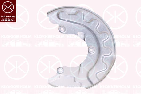 Splash Guard, brake disc, Front Axle Left, for brake disc diameter [mm]: 256, Diameter 1/Diameter 2 [mm]: 280/100, Brake System: ATE, Mando, Zinc-coated, 6R0 615 311C (VW), 6R0 615 311C (SEAT), 6R0615311C (SKODA), 6R0615311C (AUDI)