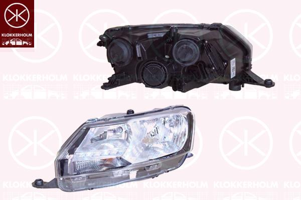 Headlight, Right, H7/H7, with daytime running light (LED), with motor for headlamp levelling, Valeo, 5JB941016B (SKODA), 5JB941018B (SKODA)