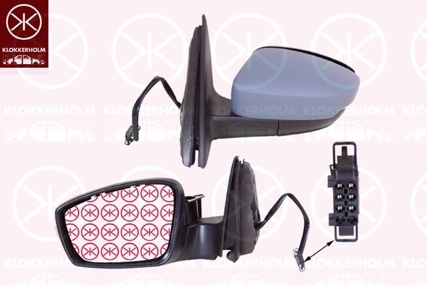 Exterior Mirror, Left, for electric mirror adjustment, with indicator, Number of pins: 6, Heatable, Convex, w/primer, Complete Mirror, 5JA857521C (SKODA), 6V0857537A (SKODA), 6V0949101 (SKODA), 5JB857507E (SKODA), 5JB857507E 9B9 (SKODA), 5JB857507E 9B9 (SEAT)