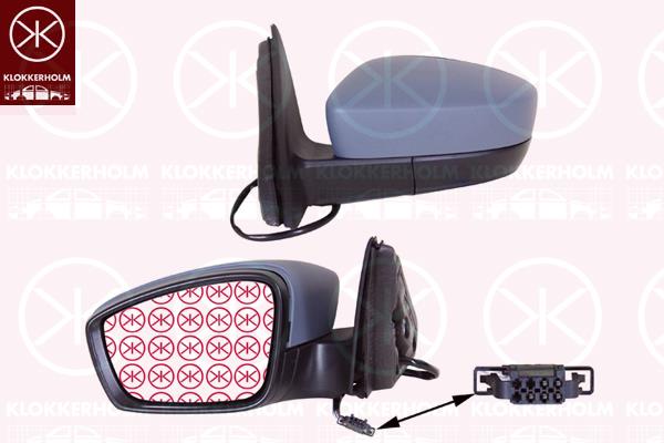 Exterior Mirror, Left, for electric mirror adjustment, Number of pins: 5, Heatable, Convex, w/primer, Complete Mirror, 5JA857521C (SKODA), 5JB857507A (SKODA), 5JB857507A 9B9 (SEAT), 5JB857507C (SKODA), 5JB857507C 9B9 (SKODA), 5JB857507C9B9 (SEAT)