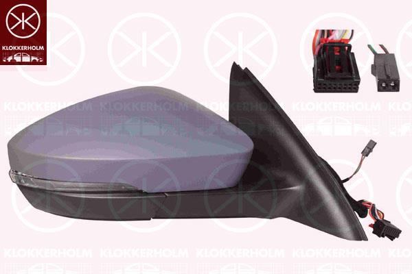 Exterior Mirror, Right, for vehicles with lane keeping assist, Electronically foldable, Number of pins: 11, Number of pins: 2, with indicator, w/primer, Heatable, 5E0857522 (SKODA), 5E0857538AGRU (SKODA), 5E1857508AJ (SKODA), 5E1857508AK (SKODA)