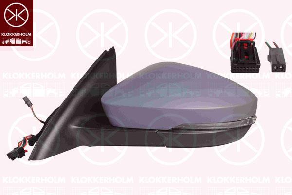 Exterior Mirror, Left, for vehicles with lane keeping assist, Electronically foldable, Number of pins: 11, Number of pins: 2, with indicator, w/primer, Heatable, 5E0857521 (SKODA), 5E0857537AGRU (SKODA), 5E1857507AJ (SKODA), 5E1857507AK (SKODA)