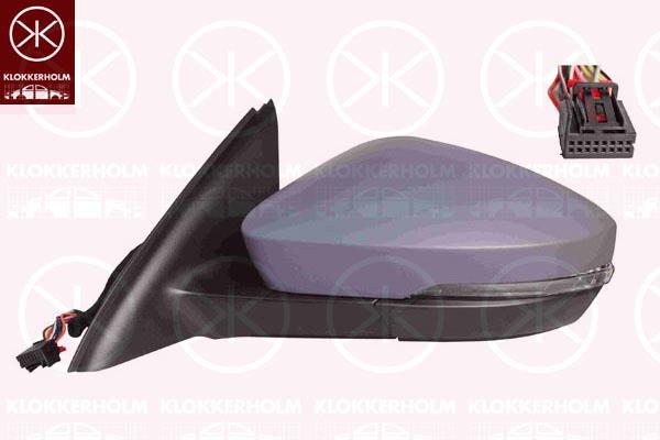 Exterior Mirror, Left, without automatic dimming, with memory, Electronically foldable, with indicator, Number of pins: 15, w/primer, Heatable, 5E0857521 (SKODA), 5E0857537AGRU (SKODA), 5E1857507AC (SKODA), 5E1857507AE (SKODA), 5E1857507AF (SKODA), 5E1857507AH (SKODA)