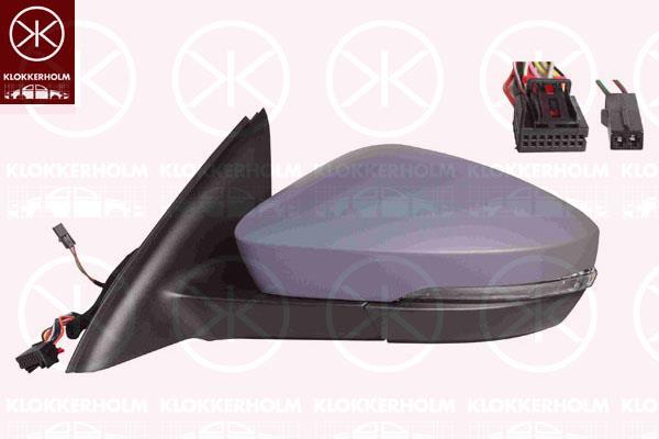 Exterior Mirror, without automatic dimming, Left, for vehicles with lane keeping assist, with memory, Electronically foldable, Number of pins: 15, Number of pins: 2, with indicator, w/primer, Heatable, 5E0857521 (SKODA), 5E0857537AGRU (SKODA), 5E1857507AL (SKODA), 5E1857507AM (SKODA)