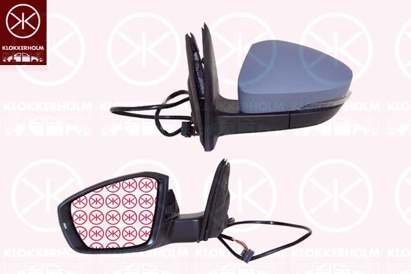 Exterior Mirror, Left, for electric mirror adjustment, w/primer, with indicator, Number of pins: 6, Heatable, 5E0857521 (SKODA), 5E0857537A GRU (SKODA), 5E1857507D (SKODA), 5E1857507N (SKODA)