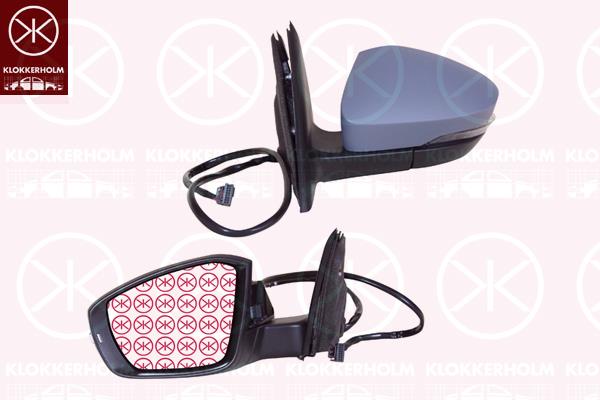 Exterior Mirror, Left, for electric mirror adjustment, Electronically foldable, Number of pins: 11, w/primer, with indicator, Heatable, 5E0857521 (SKODA), 5E0857537A GRU (SKODA), 5E1857507E (SKODA), 5E1857507P (SKODA)