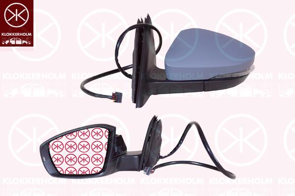 Exterior Mirror, Left, without automatic dimming, with memory, Electronically foldable, w/primer, with indicator, Number of pins: 15, Heatable, 5E0857521 (SKODA), 5E0857537A GRU (SKODA), 5E1857507AB (SKODA), 5E1857507M (SKODA)