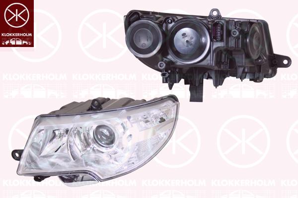 Headlight, Right, Illuminance [lx]: 20, H7/H3, without lettering: Superb, for vehicles without headlamp cleaning system, with motor for headlamp levelling, Hella, 3T1941018 (SKODA), 3T1941018C (SKODA)