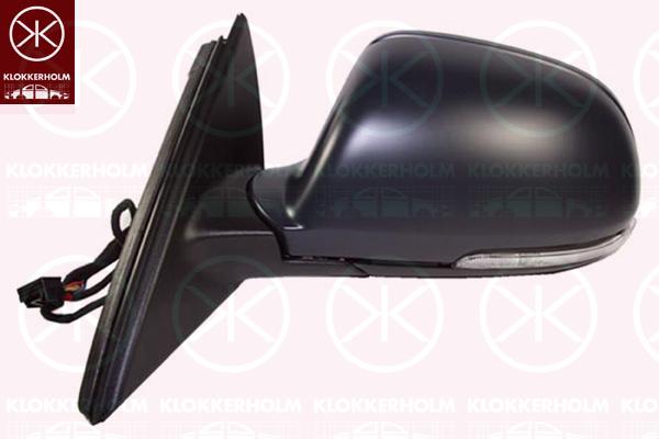 Exterior Mirror, Right, for electric mirror adjustment, Number of pins: 9, Electronically foldable, with indicator, with reading light, Heatable, w/primer, Convex, 3T1857508BP9B9 (SKODA)