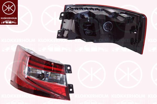 Tail Light Assembly, Left, Outer section, LED, Housing Colour: dark, with bulb holder, P21W, PY21W, Visteon, 3V5945207 (SKODA), 3V5945711 (SKODA)