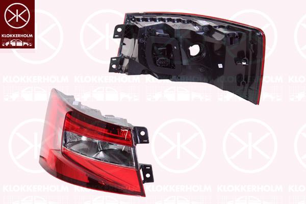 Tail Light Assembly, Left, Outer section, LED, Housing Colour: red, with bulb holder, P21W, PY21W, Visteon, 3V5945207A (SKODA), 3V5945711A (SKODA)