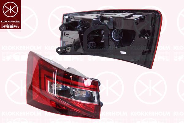 Tail Light Assembly, Left, Outer section, LED, Housing Colour: dark, with bulb holder, P21W, PY21W, Varroc, 3V9945207 (SKODA), 3V9945711 (SKODA)