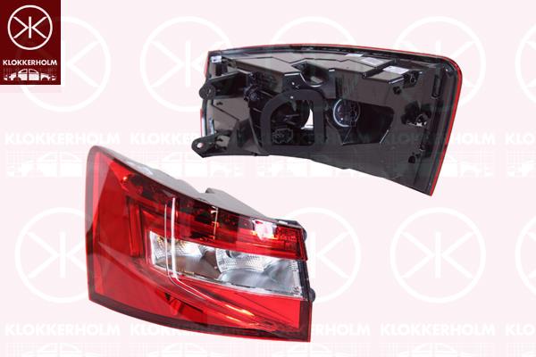 Tail Light Assembly, Left, Outer section, LED, Housing Colour: red, with bulb holder, P21W, PY21W, Varroc, 3V9945207A (SKODA), 3V9945711A (SKODA)