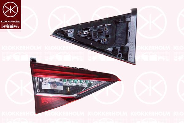 Tail Light Assembly, Left, Inner Section, LED, Housing Colour: dark, with bulb holder, Varroc, 3V9945307 (SKODA), 3V9945709 (SKODA)