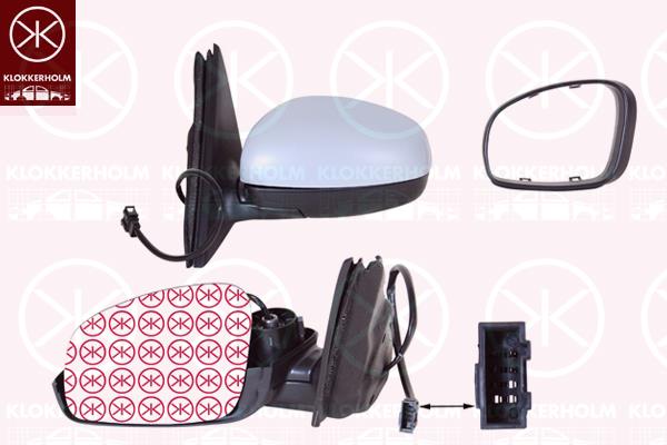 Exterior Mirror, Left, for electric mirror adjustment, Heatable, w/primer, Aspherical, 5J1857507A (SKODA)