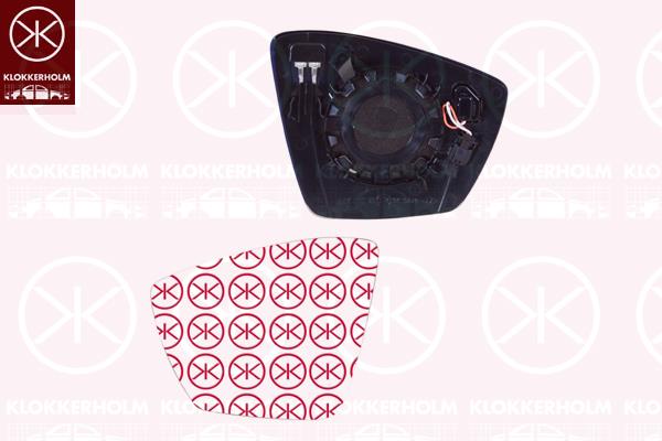 Mirror Glass, exterior mirror, Left, for vehicles with lane keeping assist, Heatable, Convex, 565857521D (VW), 565857521D (SKODA)