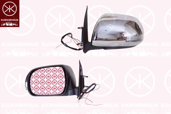 Exterior Mirror, Left, for electric mirror adjustment, Number of pins: 5, with indicator, chrome, Convex, 87940-0K730 (TOYOTA), 87945-0K250 (TOYOTA)