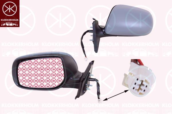 Exterior Mirror, Right, for electric mirror adjustment, Number of pins: 5, Heatable, w/primer, Convex, 87910 0D260 (TOYOTA)