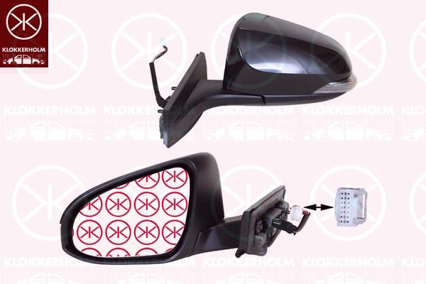 Exterior Mirror, Left, for electric mirror adjustment, Number of pins: 7, with indicator, Heatable, w/primer, Convex, 87945-0F911 (TOYOTA), 87940F4010 (TOYOTA), 87940-F4010 (TOYOTA)