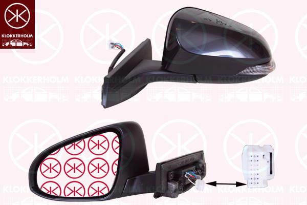 Exterior Mirror, Right, Electronically foldable, for electric mirror adjustment, Number of pins: 9, with indicator, Heatable, w/primer, Convex, 87915-0F911 (TOYOTA), 87910F4020 (TOYOTA), 87910-F4020 (TOYOTA)