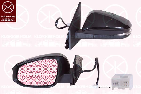 Exterior Mirror, Left, for electric mirror adjustment, with indicator (LED), Number of pins: 7, Heatable, Convex, w/primer, 8794042B50 (TOYOTA), 87940-42B50 (TOYOTA)