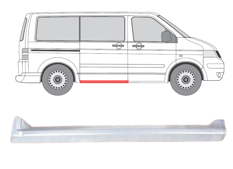 T5/Multivan (03-) Slank. durų slenkstis (dešinė), multivan, slankiojančių durų slenkstis, VW Transporter T5