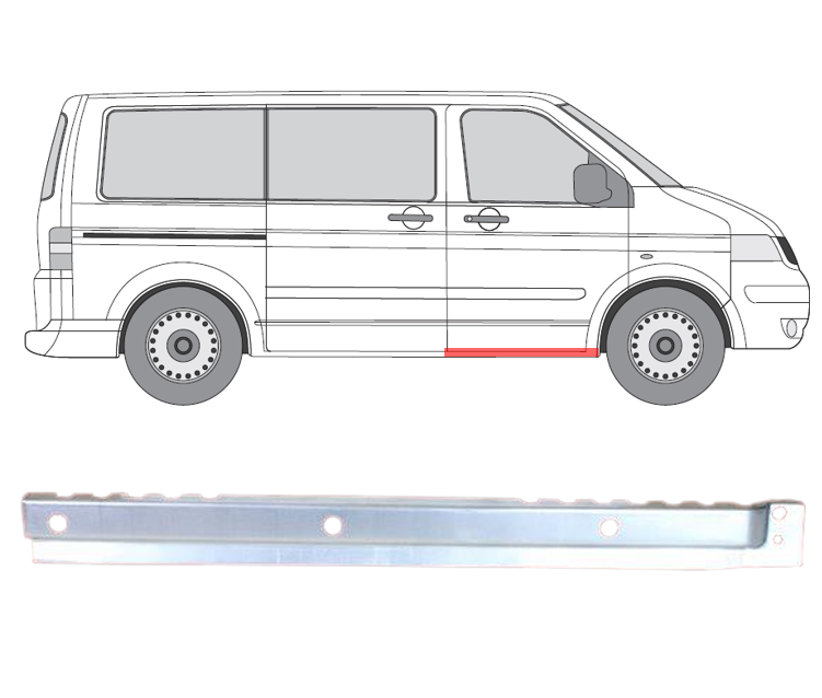 T5/Multivan (03-) Vidinis slenkstis (dešinė), VW Transporter T5 Multivan vidinis slenkstis, 956842-2