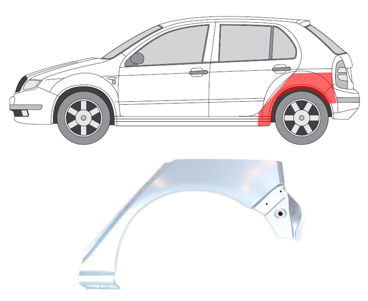 Skoda Fabia (00-) Arka (5D, kairė), Galinės arkos, 691383-5, 694031, 7625147, 5901532188851, Skoda Fabia galinė arka, Galinės arkos