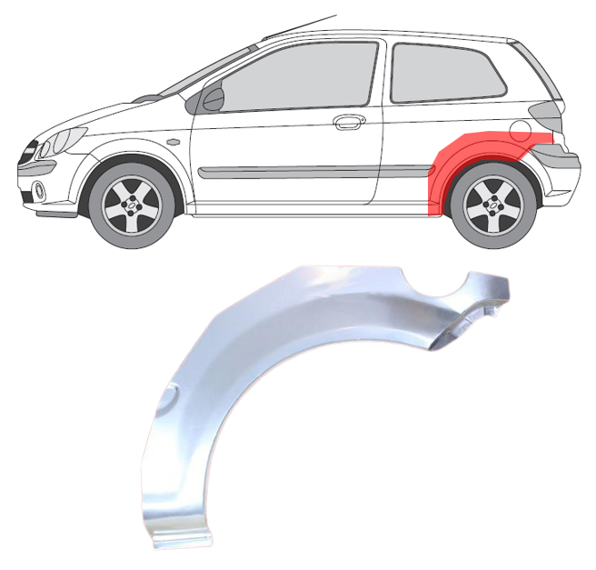 Hyundai Getz (02-) Arka (3D, kairė), Galinės arkos, Hyundai Getz galinė arka, 404283-3, 5901532688931, Galinės arkos