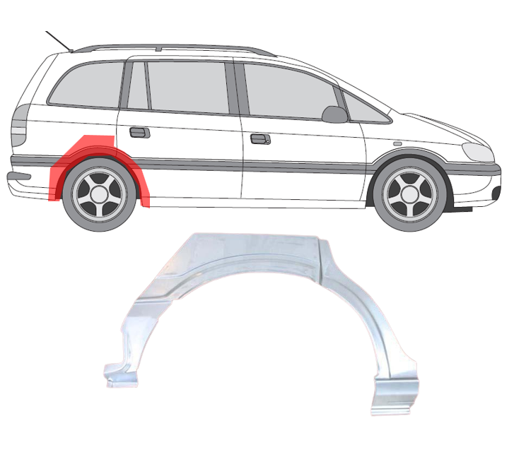 Opel Zafira (99-) Arka (dešinė), Galinės arkos, Opel Zafira galinė arka, 37 90 148, 330132, 556084-5, 5901532149586, Galinės arkos