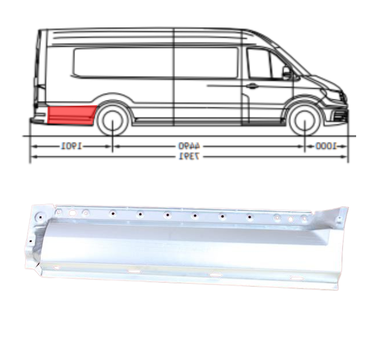 VW Crafter/MAN TGE (16-) Skarda už galinio rato (extra ilgo, dešinė), VW Crafter/MAN TGE (16-) Skarda už galinio rato, 7C3 809 430 (VW), 7C3809430 (VW)