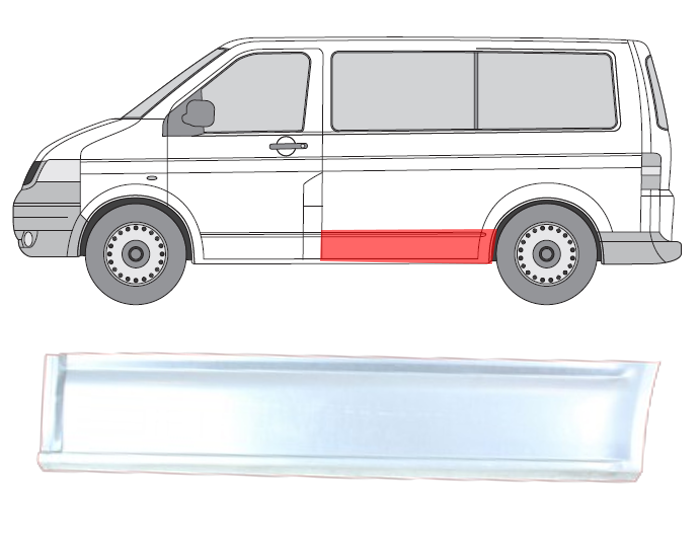 T5/Multivan (03-) Šono skarda (trumpo, kairė), multivan, VW Transporter šono skarda, T5, 95688322, multivan, VW Transporter šono skarda, T5