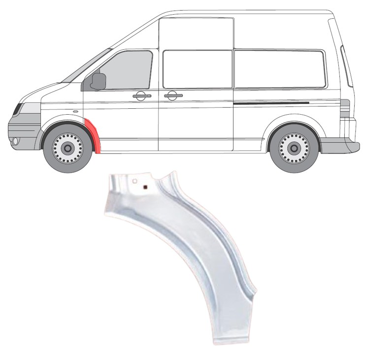 VW T5/Multivan (03-) Lankas prie priekinio rato (kairė), 956801-3, 5903107062108, VW Multivan priekinis lankas, VW T5, VW Transporter priekinis lankas prie rato