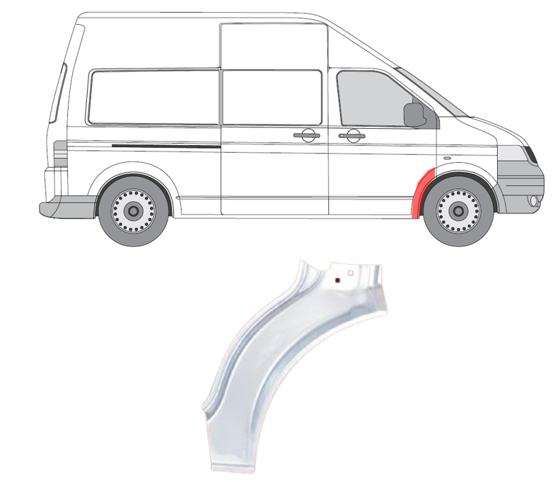 VW T5/Multivan (03-) Lankas prie priekinio rato (dešinė), VW Multivan priekinis lankas, VW T5, VW Transporter priekinis lankas prie rato, 956802-3, 5903107062115