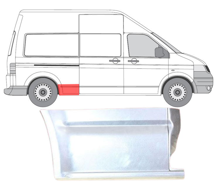 VW T5/Multivan (03-) Skarda prieš galinį ratą (dešinė), VW T5 2003 Skarda prieš galinį ratą